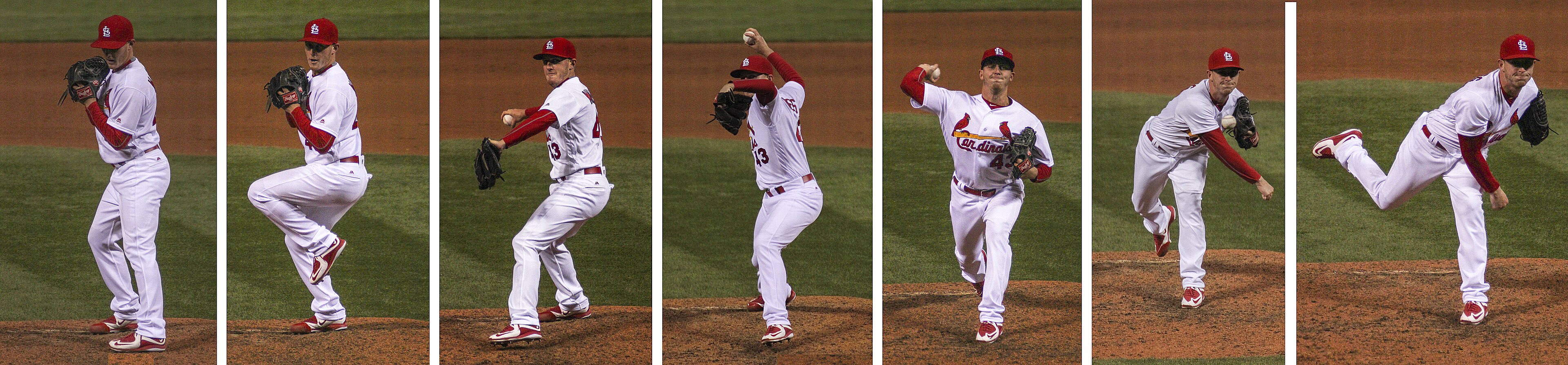 Actual adult right-handed pitcher preparing the throw, with legs, trunk and throwing arm connected. This is one cropped frame from the credited Maness sequence.
